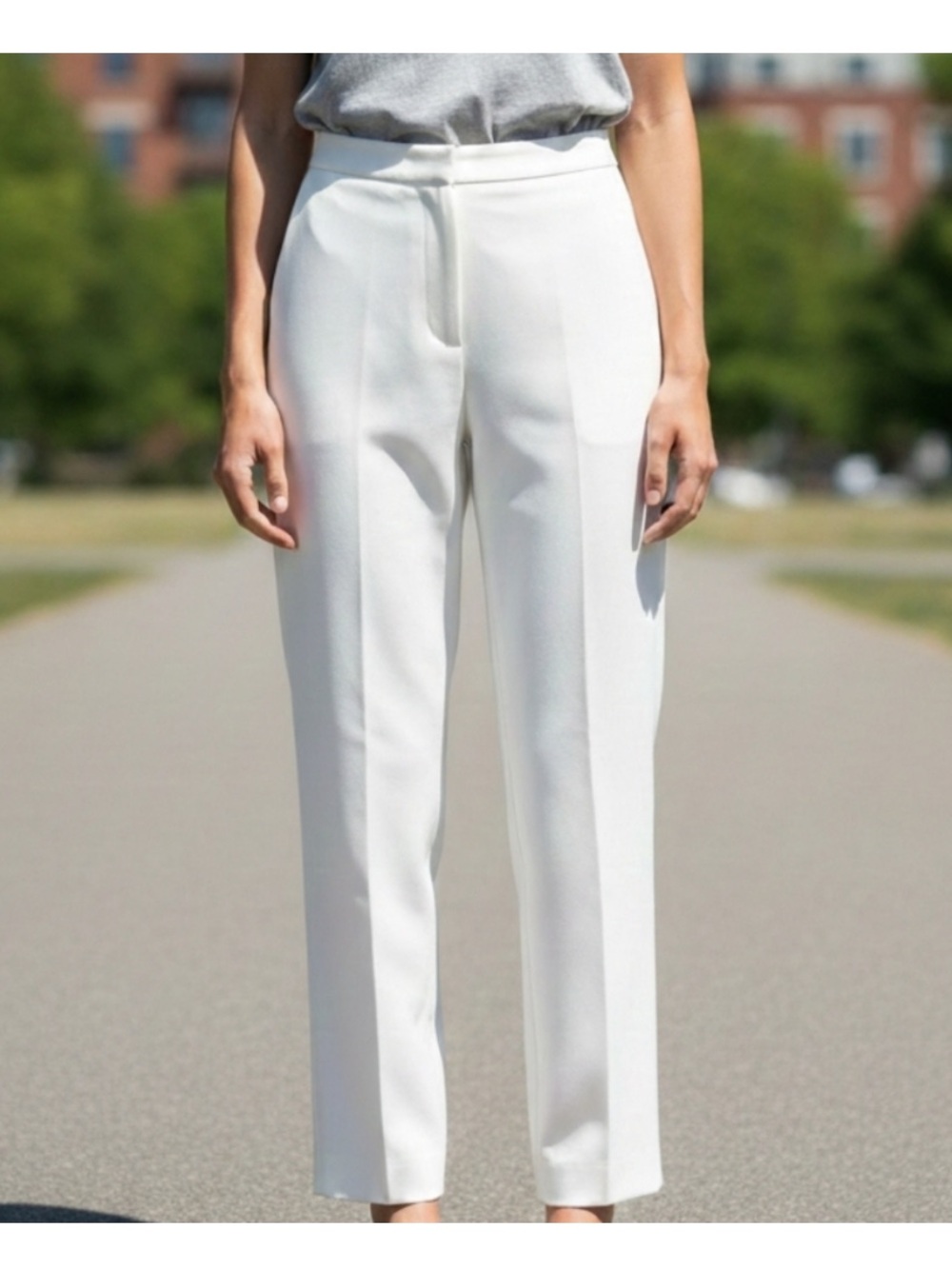 White Straight Leg Ankle Pants